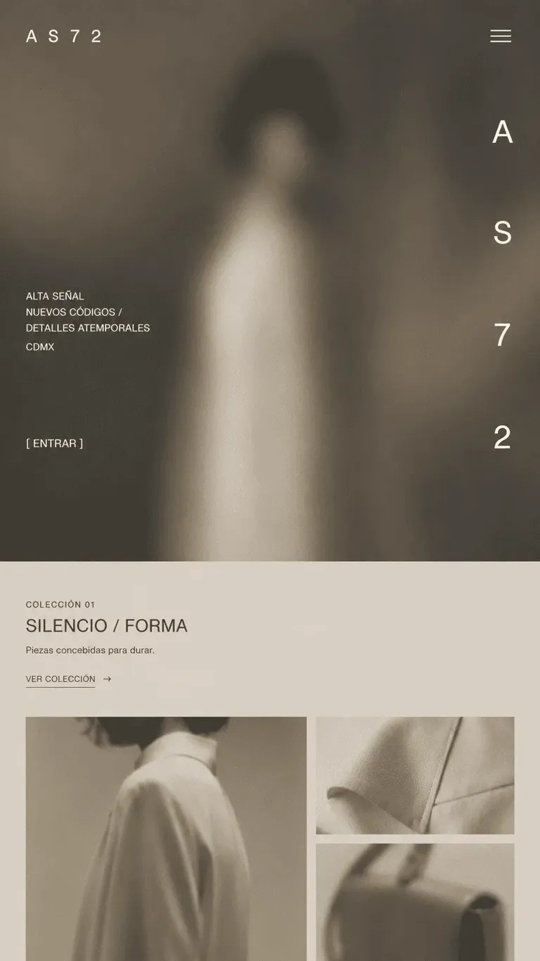 Ejemplo de diseño web minimalista oscuro, atmosférico y editorial