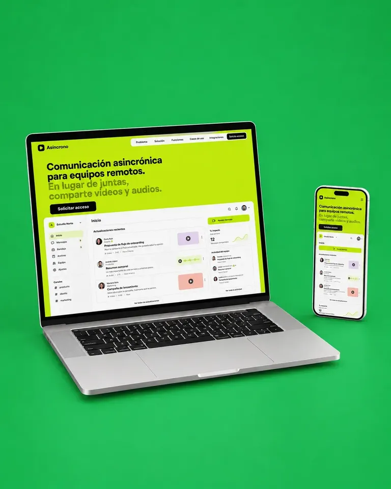 Ejemplo de diseño web saas con interfaz protagonista y color neón