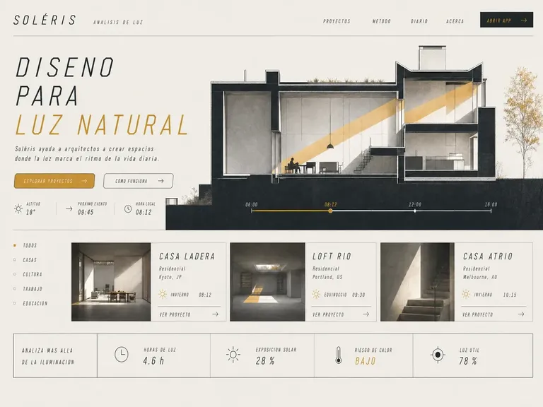 Arquitectura solar editorial con corte