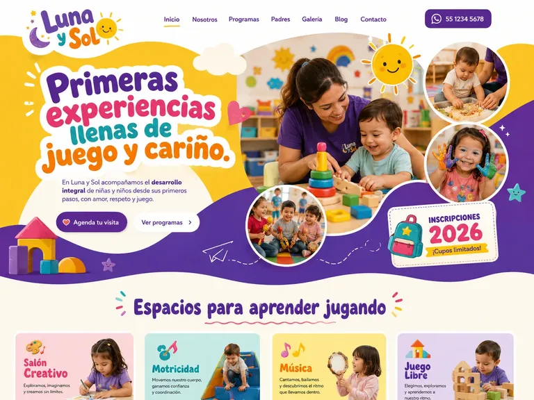 Centro infantil amarillo y morado con collage