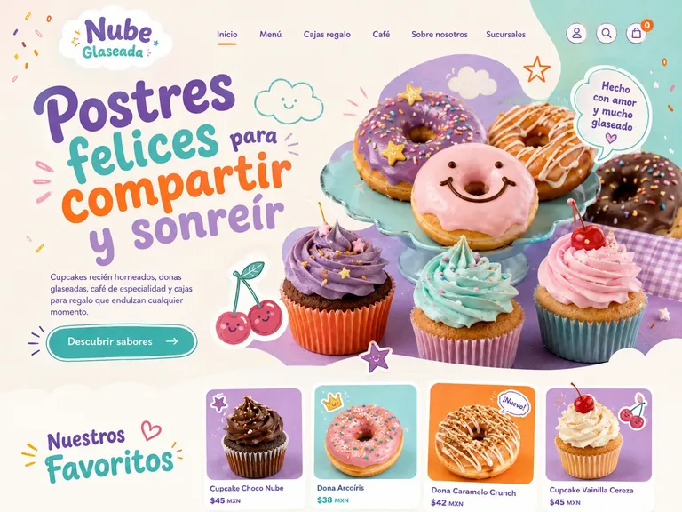 Pastelería suave y pastel con personajes