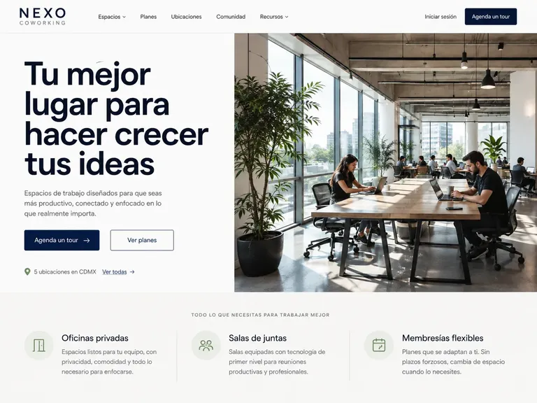Coworking minimalista claro con oficina