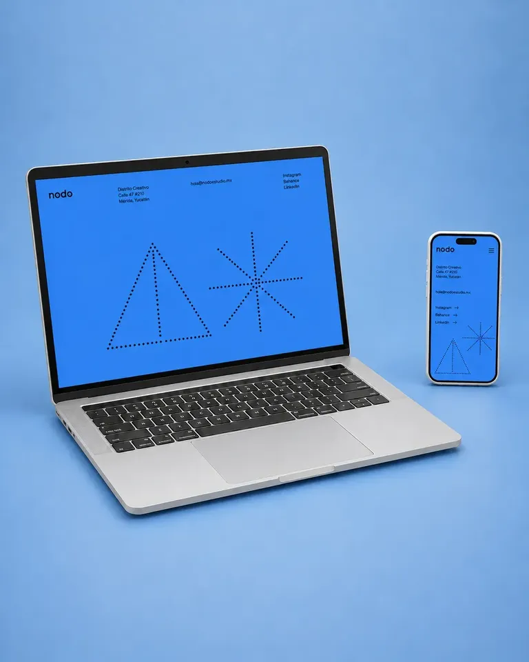 Ejemplo de diseño web bauhaus digital azul con geometría mínima