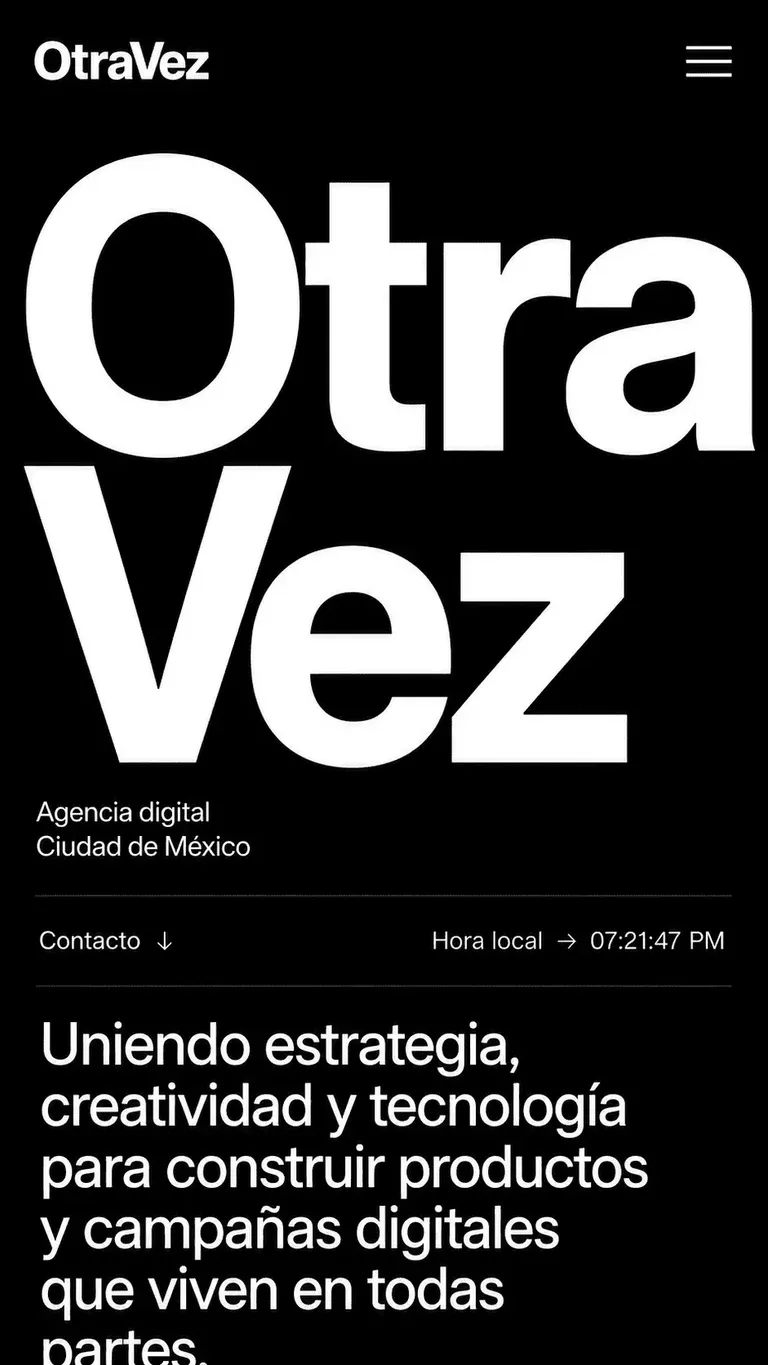 Ejemplo de diseño web blanco y negro extremo con tipografía oversized