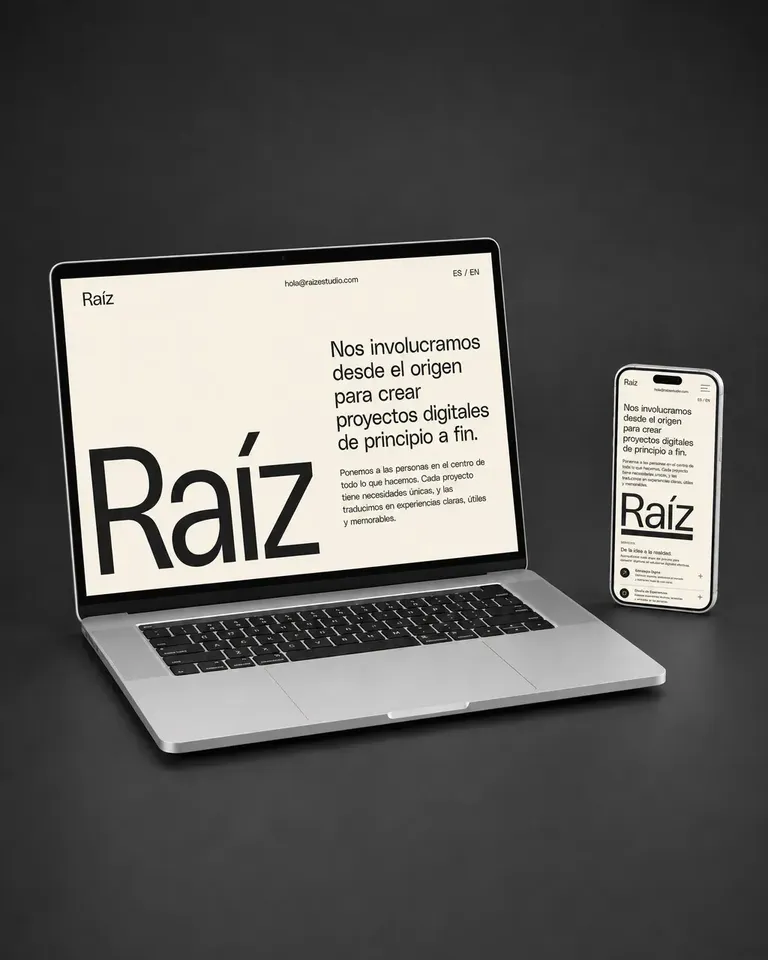 Ejemplo de diseño web editorial conceptual con gran tipografía y mucho blanco
