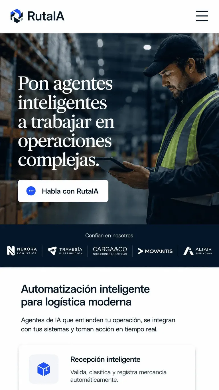 Ejemplo de diseño web ia corporativa oscura con fotografía urbana y cta