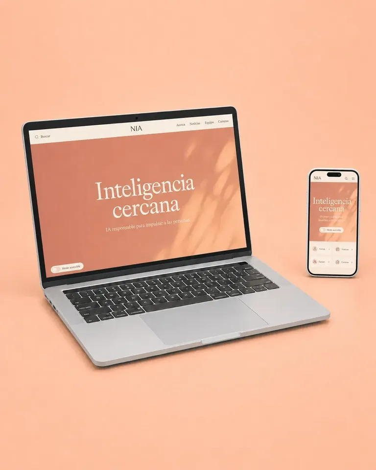 Ejemplo de diseño web tecnología cálida con fondo suave y mensaje humano