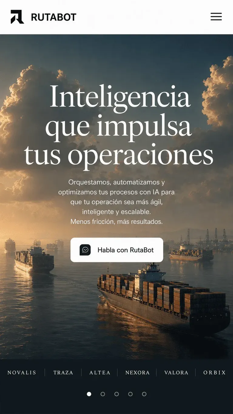 Ejemplo de diseño web tecnología industrial con foto aérea y estética enterprise